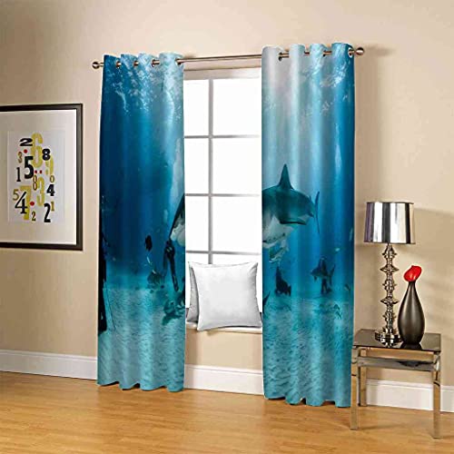 Rideau Isolant Bruits Tissu Lourd 3D Requin Haute Densité Finition Oeillets