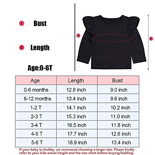Infant Toddler Baby Girl Top 6 12 24 Months Clothes Basic Black Pl   ain Ruffle Tee Long Sleeve T-Shirts Blouse Clothes 6-12 Months