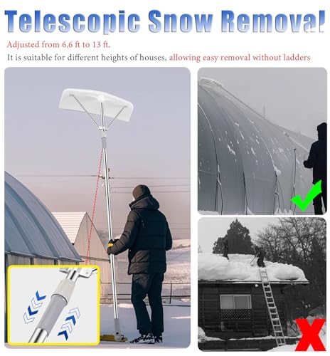 Grabie dachowe, grabie dachowe – aluminiowe narzędzie do usuwania śniegu z ostrzami 58 cm, 77,5 cm, wysuwane drążki dla wydajnego odśnieżania dachu, idealne dla właścicieli domów i sprzątania w zimie