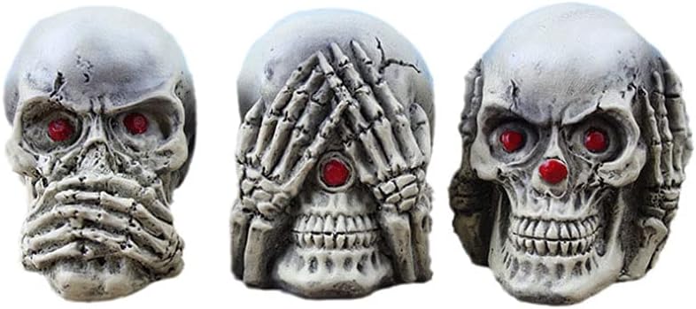 Aquarium Decor: 3 Skulls in Resin, Halloween Fish Tank Decor for Reptile or Fish