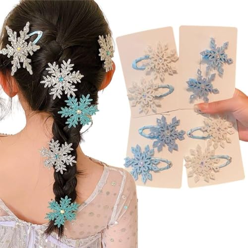 8 Pcs Blue White Snowflake Hair Clip Fashion Barrettes Party Gifts Snowflake Hairpins Christmas Hair Accessories Xmas Bow Hair Clip