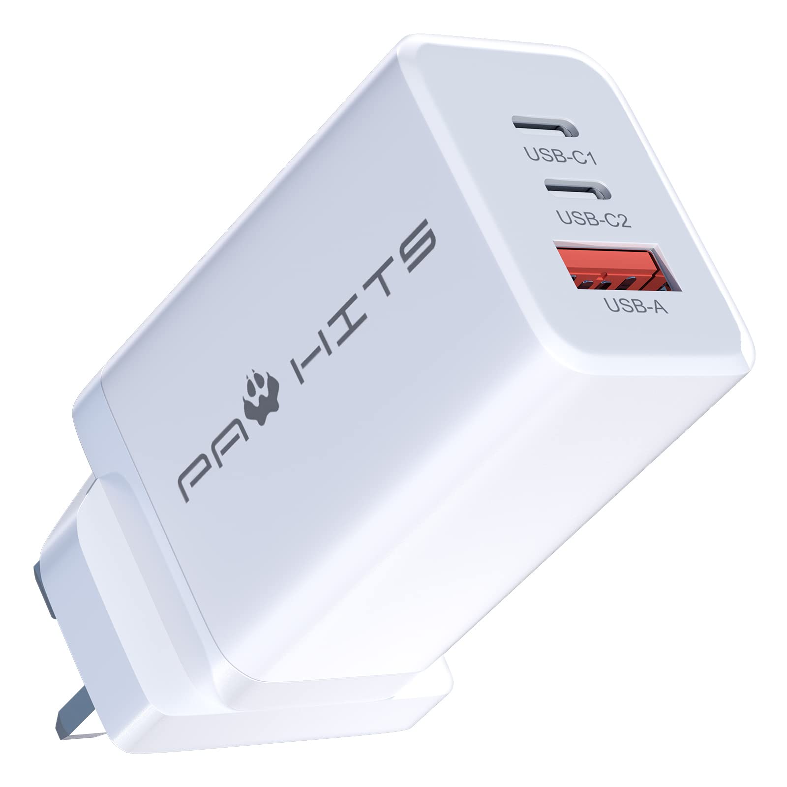 PAWHITSUSB C Charger Plug 3-Port PPS Gan Fast Wall Charger 65W Max Output Compatible with MacBook/iPad/iPhone/Watch/Bluetooth headset etc White