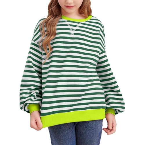 Girls Cotton Striped Sweatshirt Long Sleeve Shirts Loose Pullover Crew Neck Colorblocked Sweater Y2K Trendy Tops Clothes