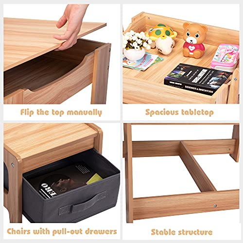 Sandinrayli Wooden Kids Table And Chair Set, 3 In 1 Kids Dining Table With Chairs, Toddler Table And Chair Set With Storage Drawer, Children Activity Table For Playing, Drawing, Reading #TOP4