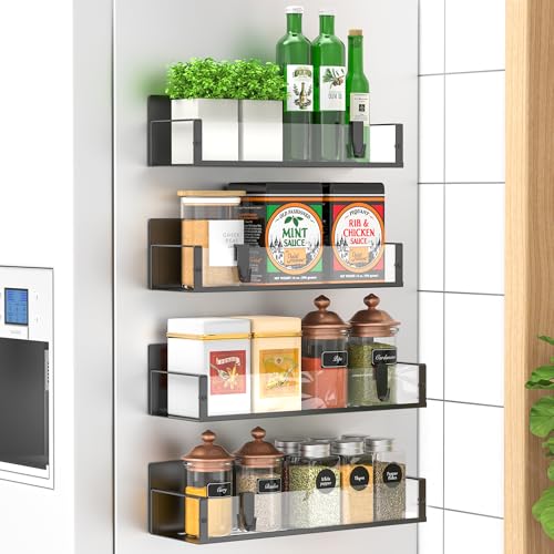 HuggieGems 4 Pack Magnetic Spice Storage Rack Organizer for Refrigerator and Oven, Clear Fridge Organizers and Storage