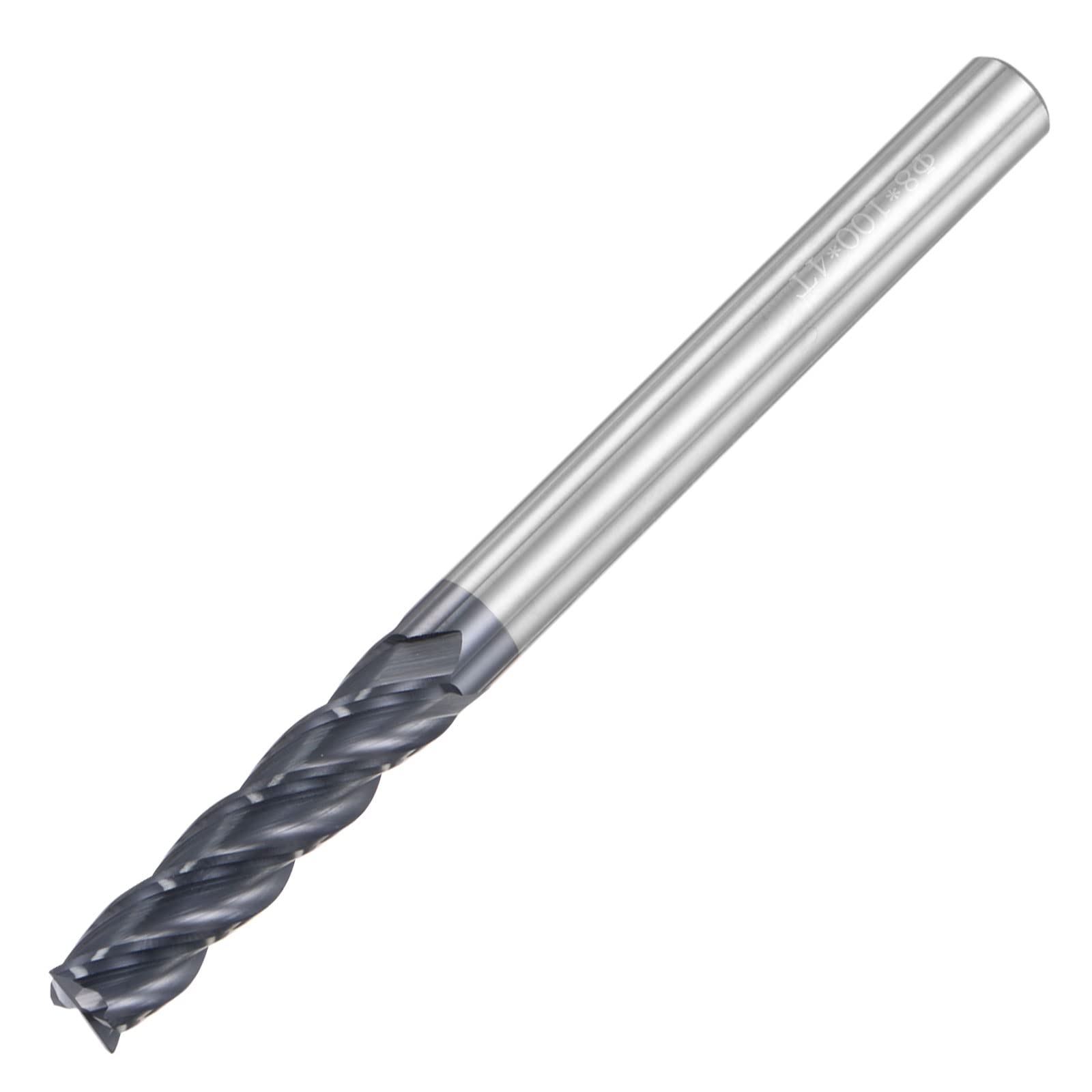 sourcing map VHM Schaftfräser 8 mm, 4 Zähne, Klingenlänge 35 mm Geschwärzt (passiviert)-Beschichtung CNC Fräser für Edelstahl, Verbundwerkstoffe und Legierungen, Schwarz