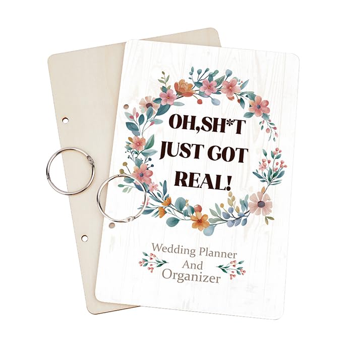 SUPERDANT Wedding Planner and Organizer Wooden Loose Leaf Binder Greeting Card Postcard Photo Album 2-Rings Cover Just Got Real Keeper Book Holder Keepsake Engagement Gifts for Newly Engaged Couples - Image 2