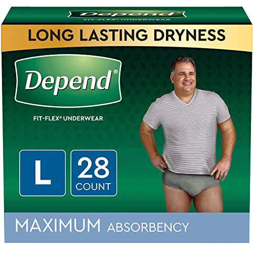 Depend FIT-FLEX Incontinence Underwear for Men, Maximum Absorbency, L, Gray (Packaging may vary)