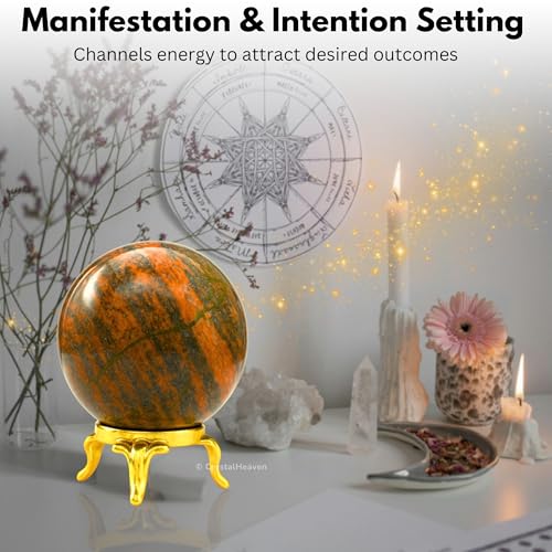 Image of Certified Unakite Crystal Ball for Meditation - Premium Crystal Vastu Items for Home and Feng Shui Items for Good Luck - Ideal for Pooja Supplies and Spiritual Practices (2 inch Inch)