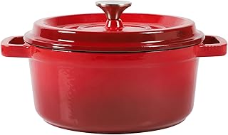 Garnek emaliowany, 2,6 l czerwony emaliowany holenderski piekarnik żeliwny garnek nieprzywierający rondel kuchnia naczynia z podwójnymi uchwytami 2-3 osoby, 28 x 14 cm