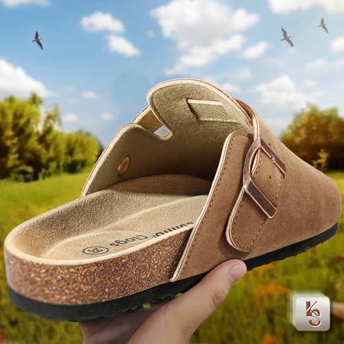 Image of KEMISANT Men Clogs-Comfortable Suede Mules Slippers Sandals Nurse Potato Shoes Unisex-Cushioned Cork-Footbed