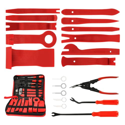 19 Pcs Auto Trim Removal Tool Kit for Car Panel Dashboard Door Clips and Upholstery,Plastic Pry Tool and Auto Clip Pliers Fastener Remover Set Plastic Pry Tool,Automotive Upholstery Removal Kit