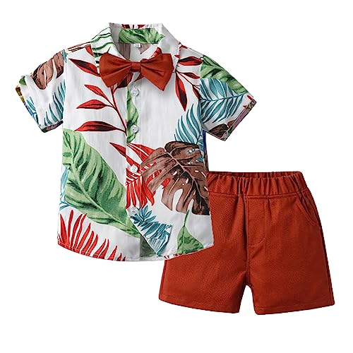 Image of Toddler Baby Boy Summer Clothes Set Floral Shirt Bow-tie Shorts Hawaiian Outfit
