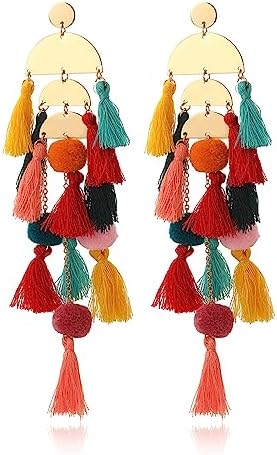 Colorful Tassel Earrings for Women Boho Beaded Statement Earrings for Women Summer Beach Jewelry for Vocation