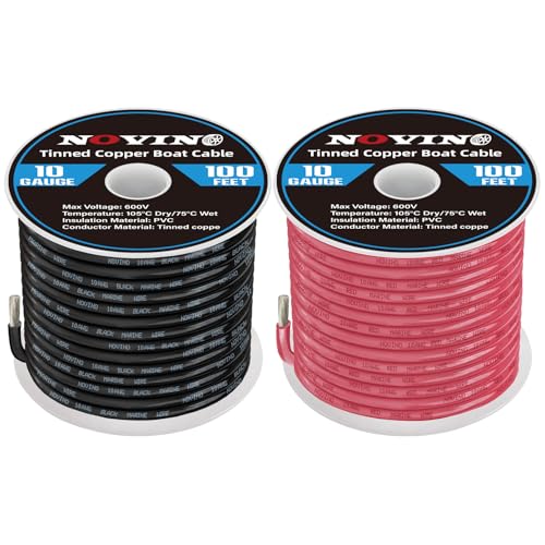 10 Gauge Marine Wire 10 AWG 100FT Red &amp; 100FT Black Marine Grade Wire