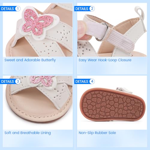Image of Meckior Baby Toddler Infant Girls PU Leather Soft Open Toe Summer Sandals Flower Princess Flat Shoes