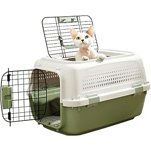 PetVogue 2-Door Top Loading Cat Carrier, Plastic Dog Crate Hard-Sided Dog Travel Carrier for Small Dogs and Cats, Ventilation and Security Lock Design for Pets