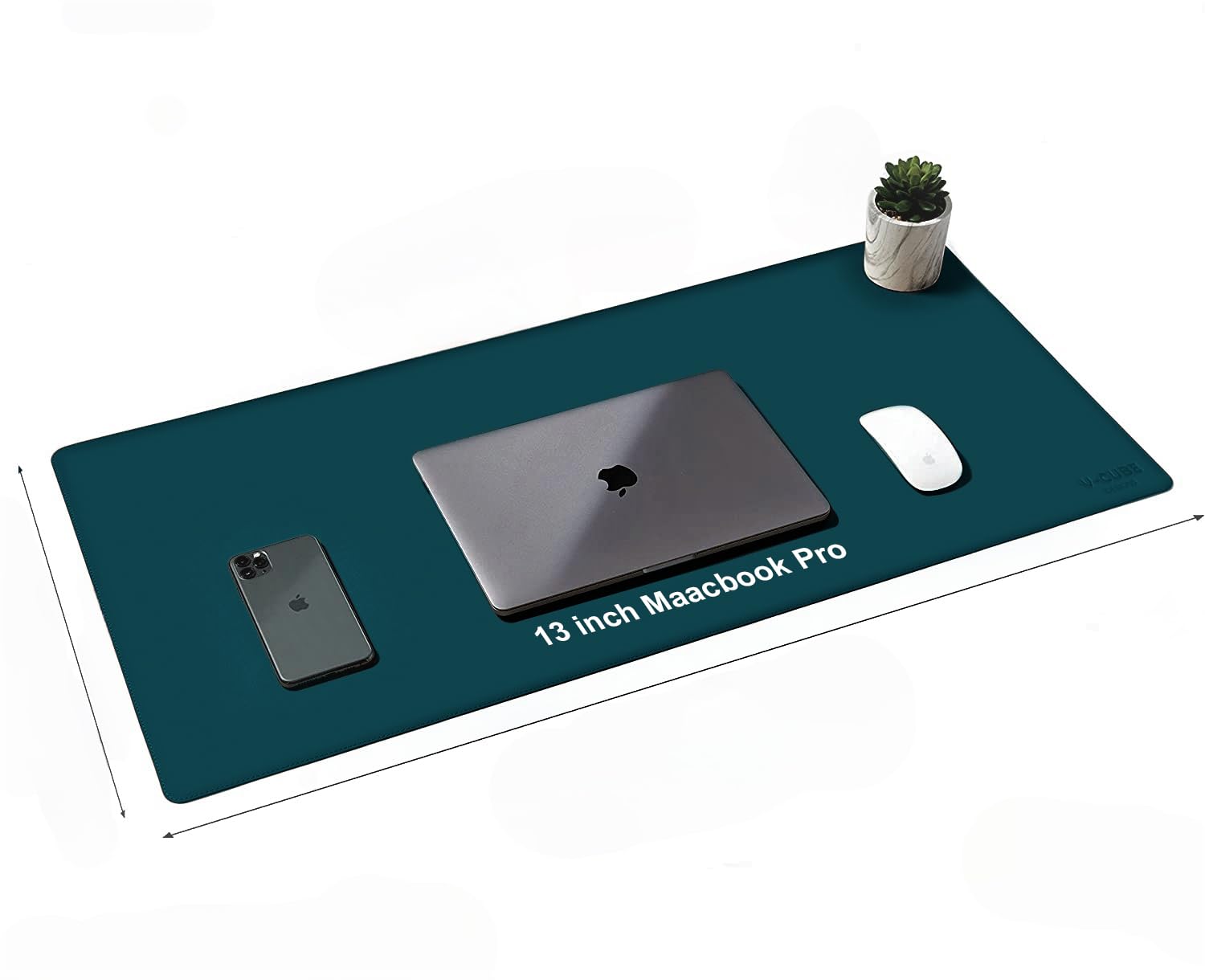 V-CUBE DESIGNS Premium Vegan Leather Desk Mat 90X45cm 2.4mm Thick&Padded|Laptop Mat/Extended Mouse Pad/Stitched, Reversible, Sturdy Deskspread with High Tear/Peel Strength|Anti-Slip,Splash-Proof|Teal 1
