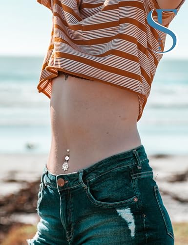 image for FIBO STEEL 14G Belly Button Rings Dangle 316L Stainless Steel Belly Ri