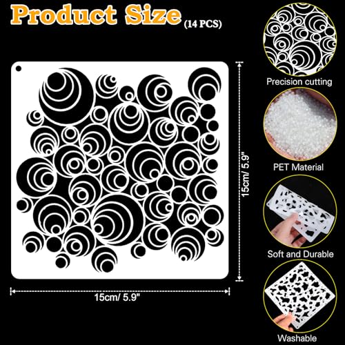 JSRQT 14 Pcs Media Layering Stencils,Leopard Spirals Cubist Geometric Aspen Trees Branches Patterns Painting Stencils Templates for Canvas Arts Journaling Scrapbooking Card Making - Image 3