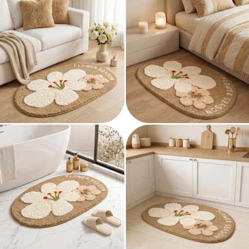 Image of Cute Flower Bath Mat, Ultra Soft Absorbent Bathroom Shower Rug with Non-Slip TPR Backing, Washable Decorative Floor Mat for Bathtub Shower Bedroom Living Room 23.6 inch x 31.5 inch
