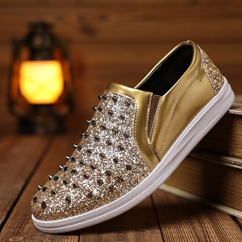 Trsorini Men's Glitter Spikes Loafers Sparkly Shiny Light-up Shoes Metal Rivet Soft Sneakers Male Shoes4