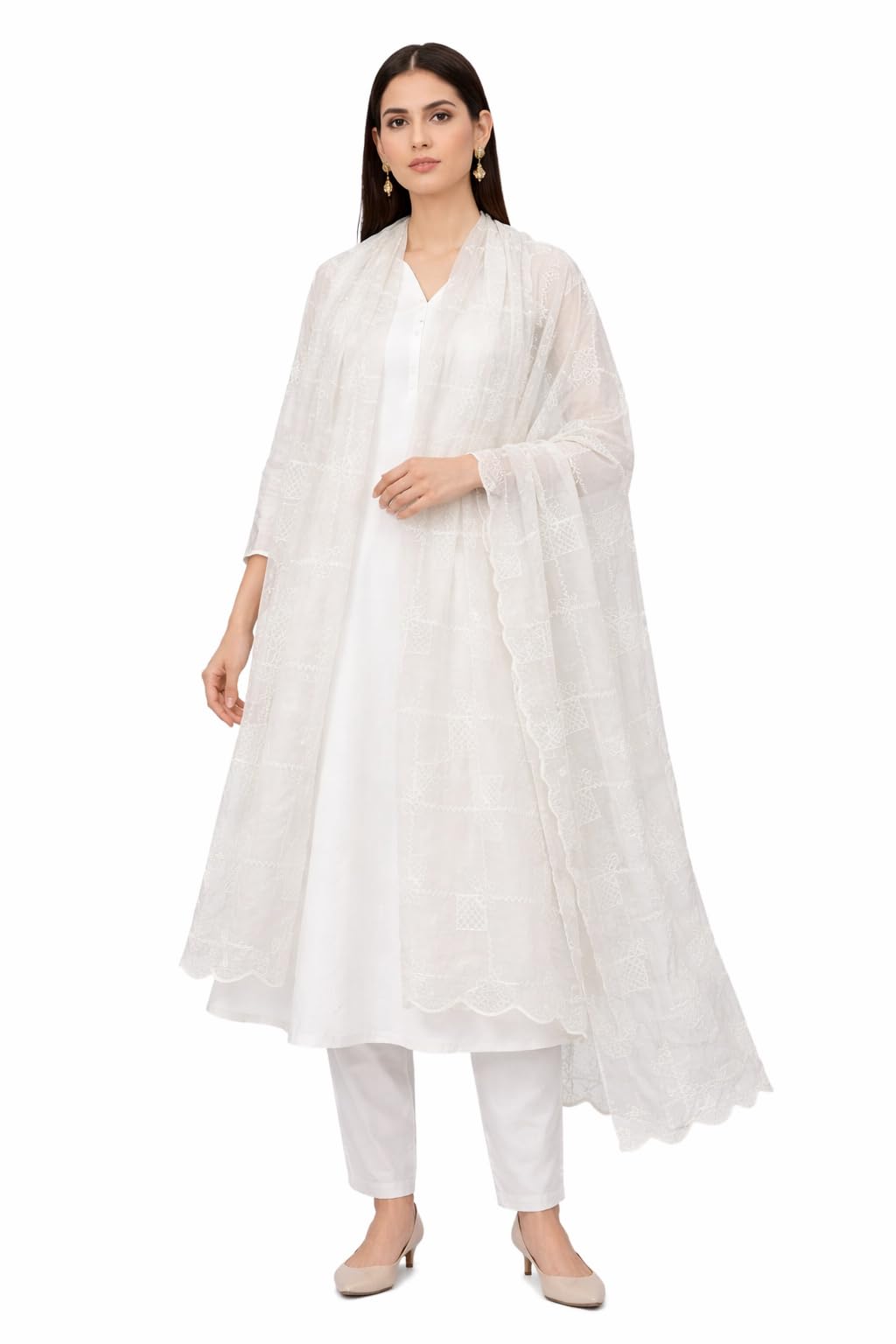 Firefly Embroidered Organza Beauty Dupatta, White Chanderi Fabric, Traditional Shawl with Intricate Thread Work, Elegant Veil for Casual and Festive Occasions-picture-41