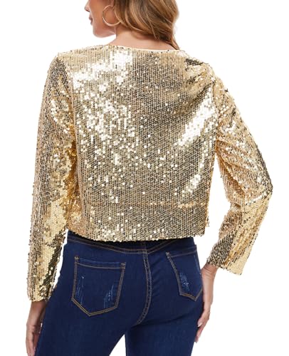 Image of MINTLIMIT Women's Sequin Jacket Long Sleeve Open Front Sparkly Shrugs Glitter Cropped Bolero Cardigans
