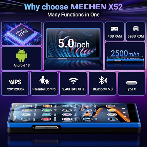 Image of MECHEN 160GB WiFi MP3 Player with Bluetooth, Android 13 and Wi-Fi Streaming, 5 inch 1080P IPS Display, preinstalled Audible, Amazon Music, Spotify, Play Store