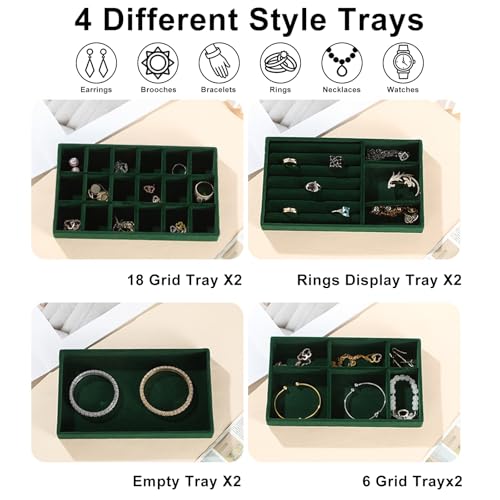 Plateau bijoux velours vert range-boucles d'oreilles et coffret bagues - 5