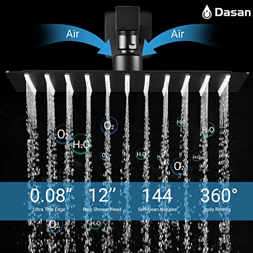 Full Body Rain Shower System With 4 Body Shower Jets & 12’’ Wall Mount Rainfall Shower Head & Handheld, Dasan Multi Shower Head System Matte Black Rain Shower Faucets Sets Combo With Rough-In Valve #TOP2