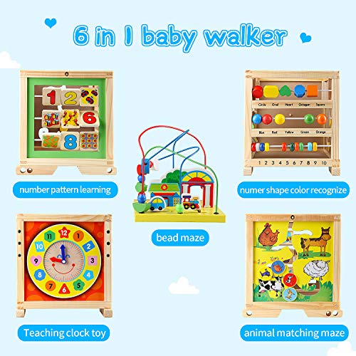 Gemileo Wooden Activity Cube Center Toys With Bead Maze Clocks Shape Sorter Abacus 6 In 1 Learning Educational Toys Birthday Gifts For Toddlers Kid12 Month 1St Girls Boys #TOP1