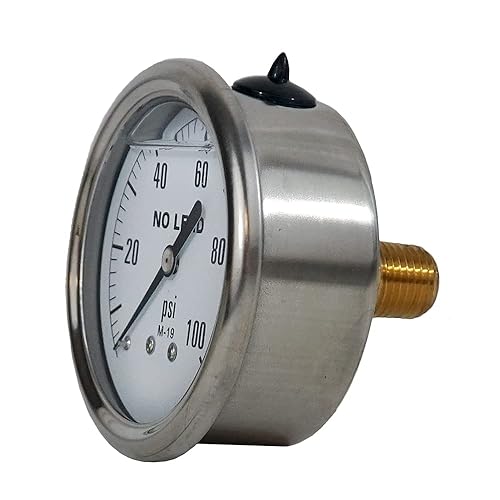 Miniatura 2 de Merrill MFG - Medidor de presión relleno de líquido NPT de acero inoxidable de 0  100 PSI de 0  100 PSI, montaje trasero central de agua, aceite y