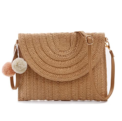 Aphoraeny Straw Purse Crossbody Bags for Women Clutch Bag Straw Beach Bag Summer Handbag Envelope Wallet