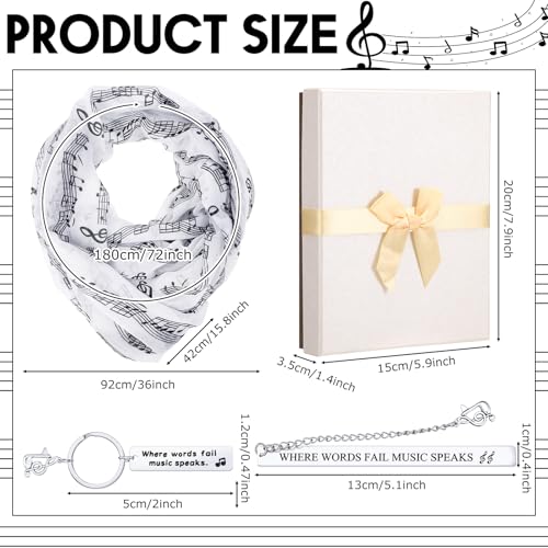 Geyoga 4 Pcs Music Lover Gifts for Women Include Music Note Infinity Loop Scarf Keychain Keyring Bookmark with Present Box Inspirational Teacher Birthday Gifts for Singers Piano Teacher2