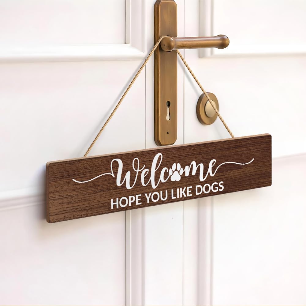 Welcome We Hope You Like Dogs Wooden Hanging Plaque, Funny Wood Sign for Entryway Living Room, Hello Welcome Dog Gifts, Dog Door Hanger for Family Friend, Housewarming Gifts for Dogs Lover - Image 4