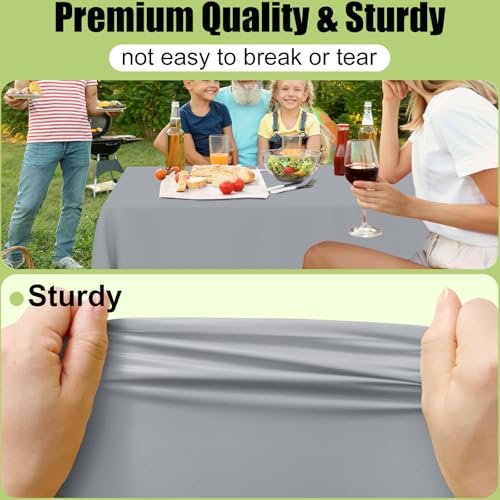 Image of Smiry Disposable Table Cloth - 6 Pack, 54 x 108 Inch Waterproof Rectangle Tablecloths for Parties, Decorative Plastic Table Cover, Leakproof & Sturdy, Grey