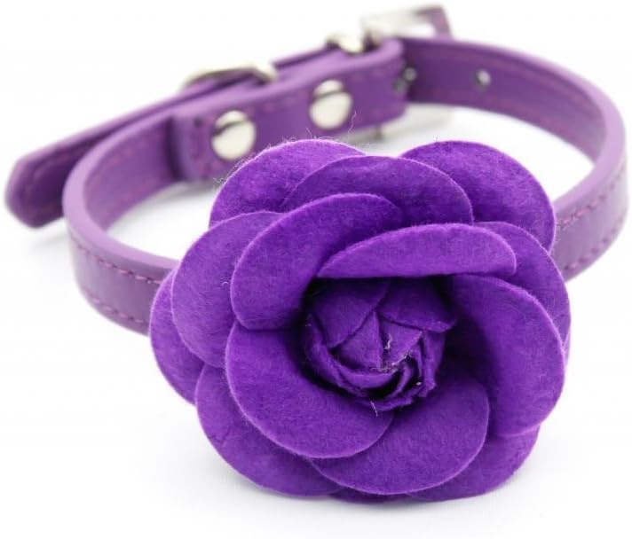 lesypet Dog Rose Flower Leather Collar Purple -Large