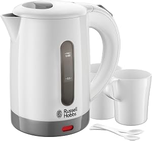Russell Hobbs Travel Electric Water Kettle, 0.85L, 1000W, 2 Cups + 2 Spoons Included, Adjustable Voltage for Worldwide Us…