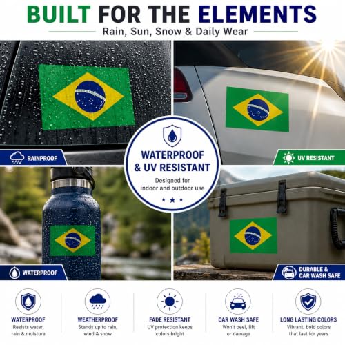 Image of Brazil Flag Vinyl Flag Stickers, Car Decals, Waterproof Indoor Outdoor, Laptop Stickers, Car Bumper, Brazilian Flag, 5 x 3 Inches, Set of 3