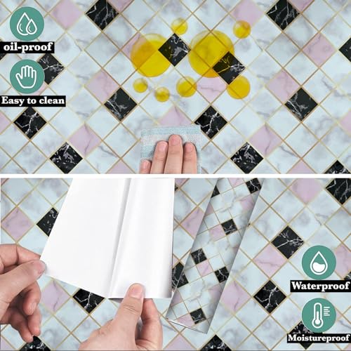 Image of SARVATRAY Self-Adhesive Wallpaper, Kitchen Oil Proof Heat Resistant Stickers, Vinyl Sheet for Wall 2 X 6.5 SQ FT (2 M Triangle Multi WS)