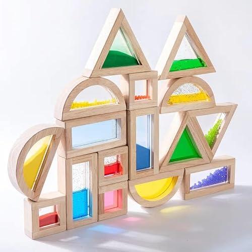 Large Wooden Building Blocks for Toddlers Baby Kids 16 Pcs Rainbow Blocks Geometry Sensory Stacking Construction Toys Set Colorful Preschool Learning Educational Toys for Boys & Girls… - Image 4
