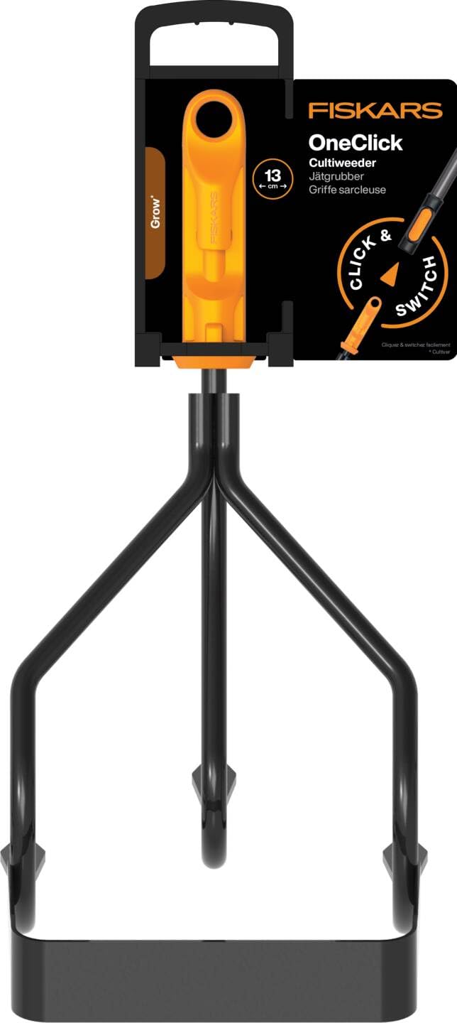 Fiskars OneClick Sarcloir, Accessoire Multifonction pour l'Entretien des Plates-Bandes, Changement Facile en Un Clic, Lame en Acier Trempé, Noir/Orange, 1080685