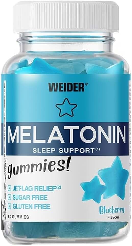 Weider Melatonin Gummies 60 Żelek - Melatonina w Żelkach na Lepszy Sen, z Witaminą B6, bez Glutenu i Cukru, Smak Jagodowy