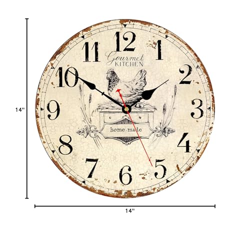 Toudorp 991907270059 Rustic Wall Clock French Country Vintage 14 Inch Wall Clock Battery Operated Silent Non-Ticking Wooden Wall Clock Retro Arabic Numerals Animal Style Wall Clock thumb #6