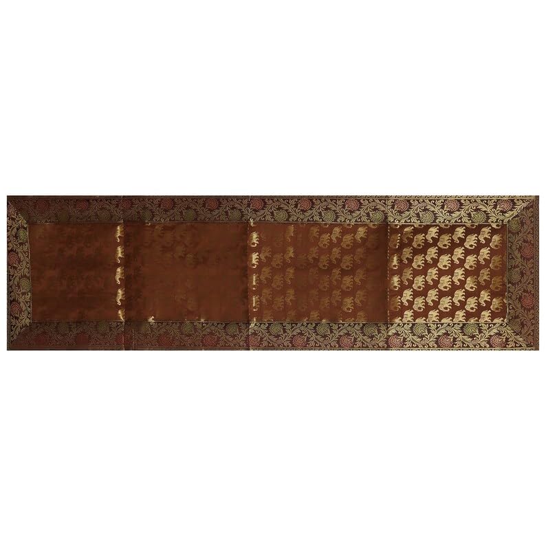 Image of Living Room Decor Handmade Banarasi Silk Table Runner for Center /Dining Table (16 x 60 Inches) (Heavy Zari Brocade ) (Coffee)