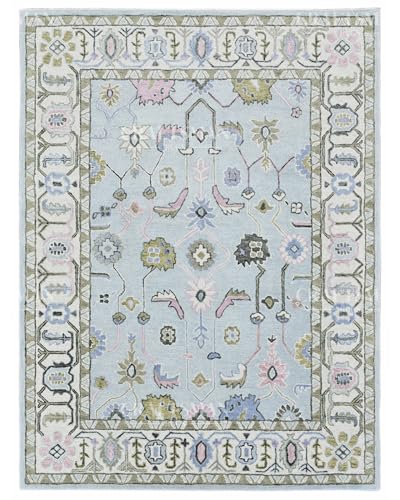 CRAFTSMAN RUGS Traditional Floral Area Rug – Light Blue Carpet with Pastel Motifs & Ornate Border, Soft & Durable for Living Room, Bedroom & Home Décor 9x12 Feet, LE-125