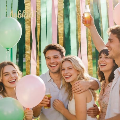 Image of AOBKIAT Wedding Sage Pink Gold Crepe Paper,8PCS Streamers Party Decorations | for Wedding,Rustic Bachelorette,Birthday,Bridal /Baby Shower,Anniversary Party Backdrop