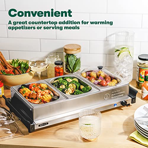 BELLA-3-x-15-Quart-Triple-Electric-Buffet-Server-Food-Warming-Tray-Slow-Cooker-Brushed-Stainless-Steel-Heated-Serving-Station-for-Parties-Catering BELLA 3 x 15 Quart Triple Electric Buffet Server Food Warming Tray Slow Cooker Brushed Stainless Steel Heated Serving Station for Parties Catering
