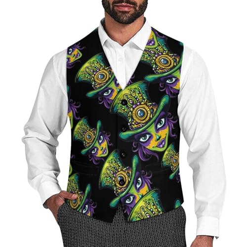 Mardi And Gras Men's Suit Vests Business Formal Dress Vest V-Neck Waistcoat for Wedding Casual